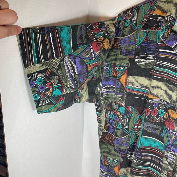 Denim Republic Vintage Men's Short Sleeve Button Down Shirt Geometric Si… - Picture 12 of 13